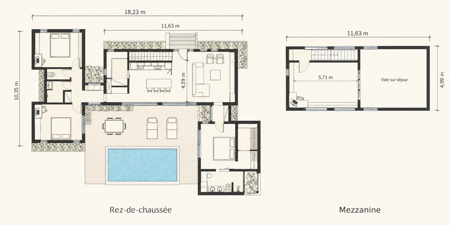 Rez-de-chaussée et mezzanine