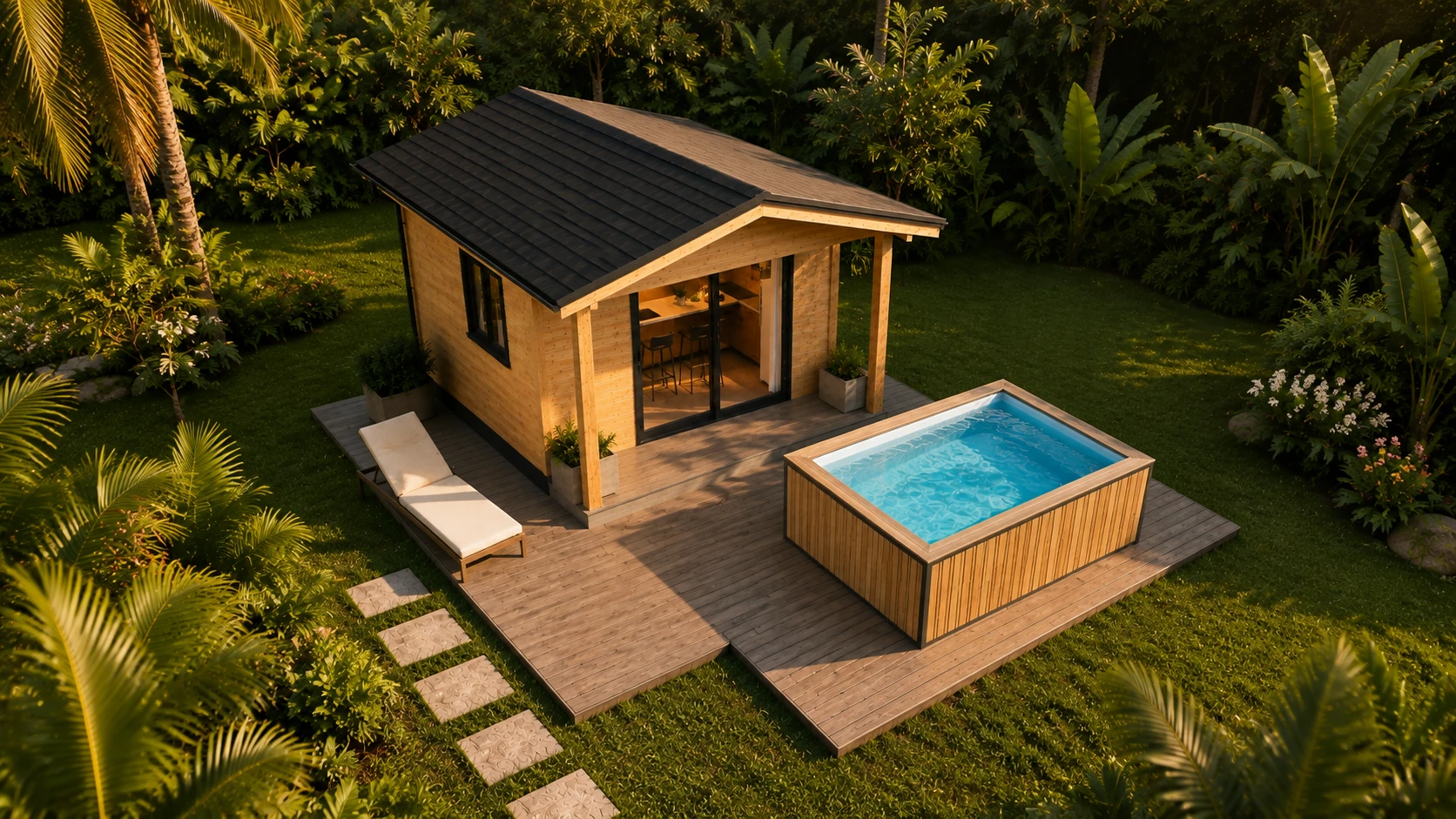 MOKA Lodge et sa terrasse, projection avec options