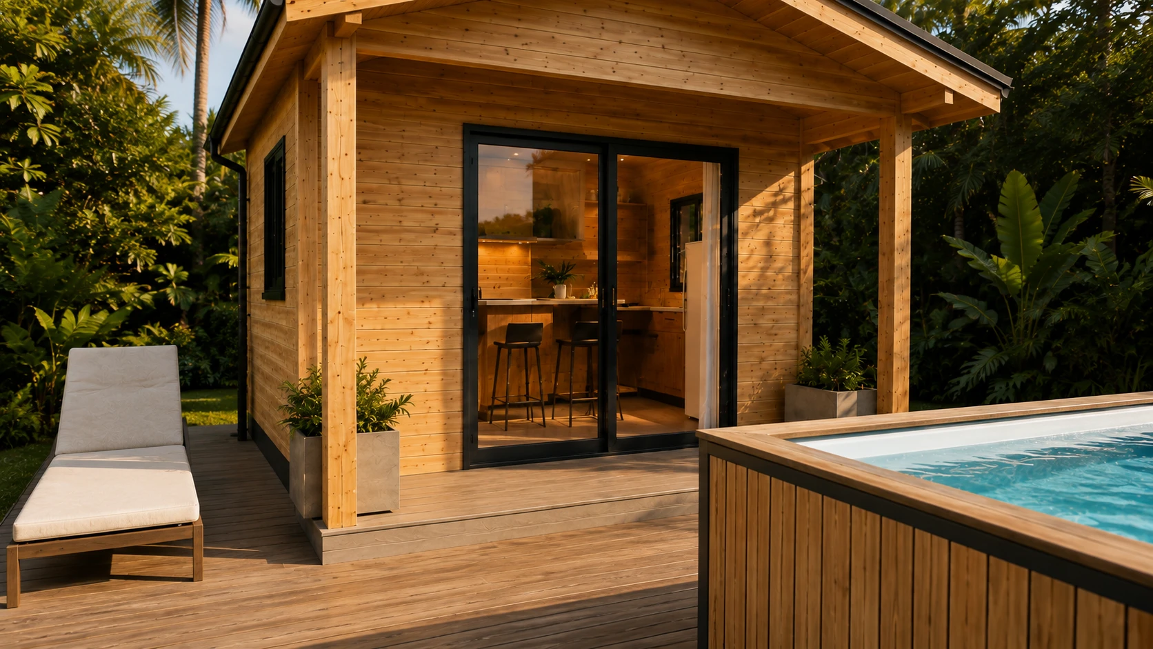 Détail des madriers et des menuiseries d’un lodge en bois